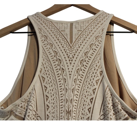 Beige Sleeveless Midi Dress Geometric Pattern Casual Party Cocktail - Picture 3 of 4